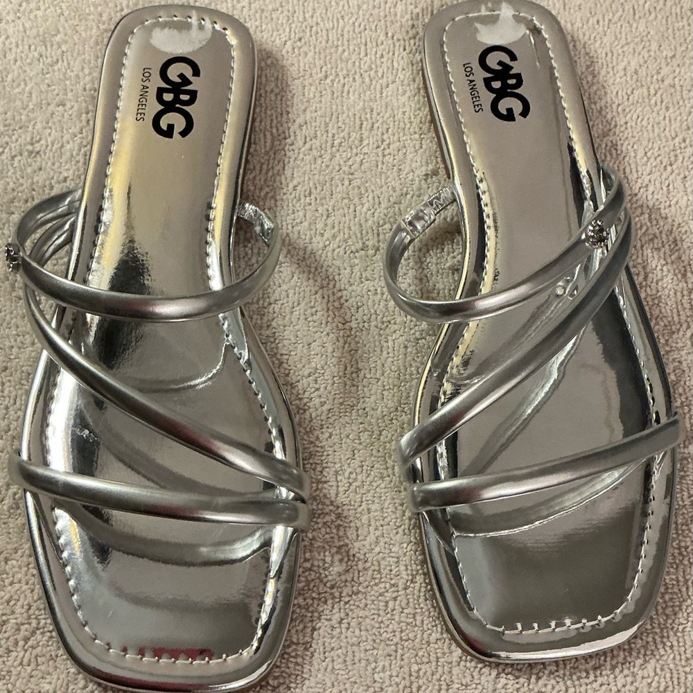 GBG Los Angeles Metallic Silver Strappy Sandals